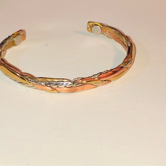 Sterling Silver Copper Brass Hammered Braided Cuff Bracelet Native American Vtg - Picture 10 of 16